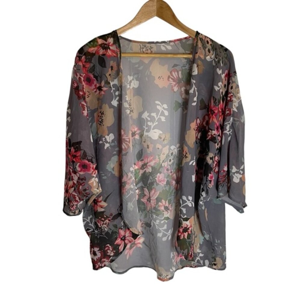 Boutique Grey Floral Kimono Cardigan